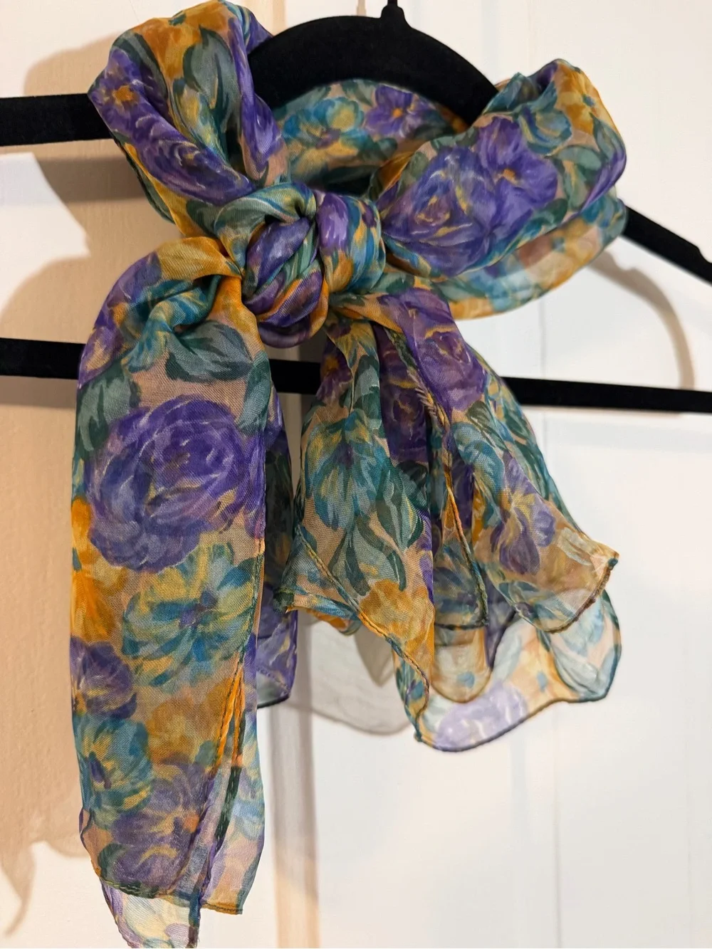 Floral Sheer Silk Scarf - Purple & Yellow